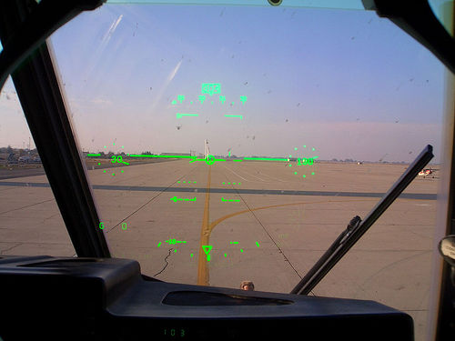 Photos of the head-up display of a fighter jet