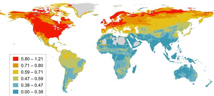 Geographical variation in degree of sexual selection