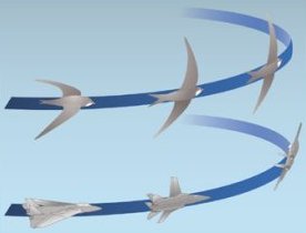 Drawings of a swift and a jet turning in the air