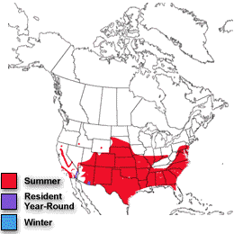 Map showing breeding range of Blue Grobeaks