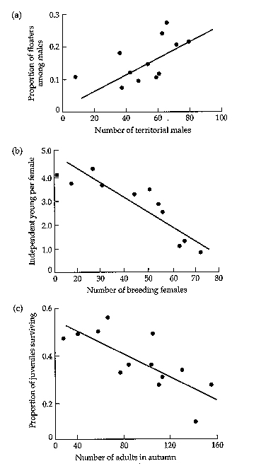 Graphs showing relationships between population numbers of number of floaters